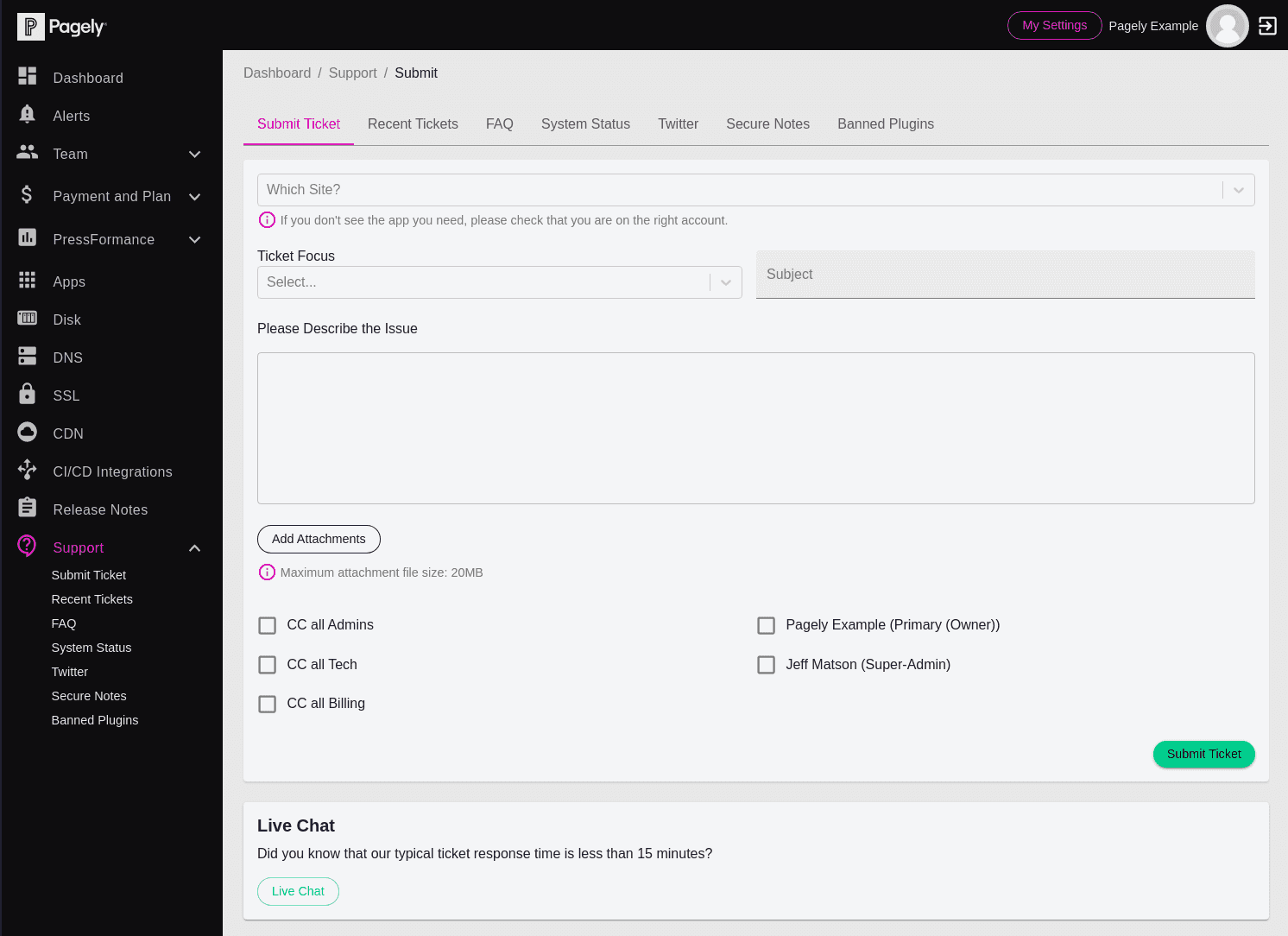 Atomic Support page screenshot