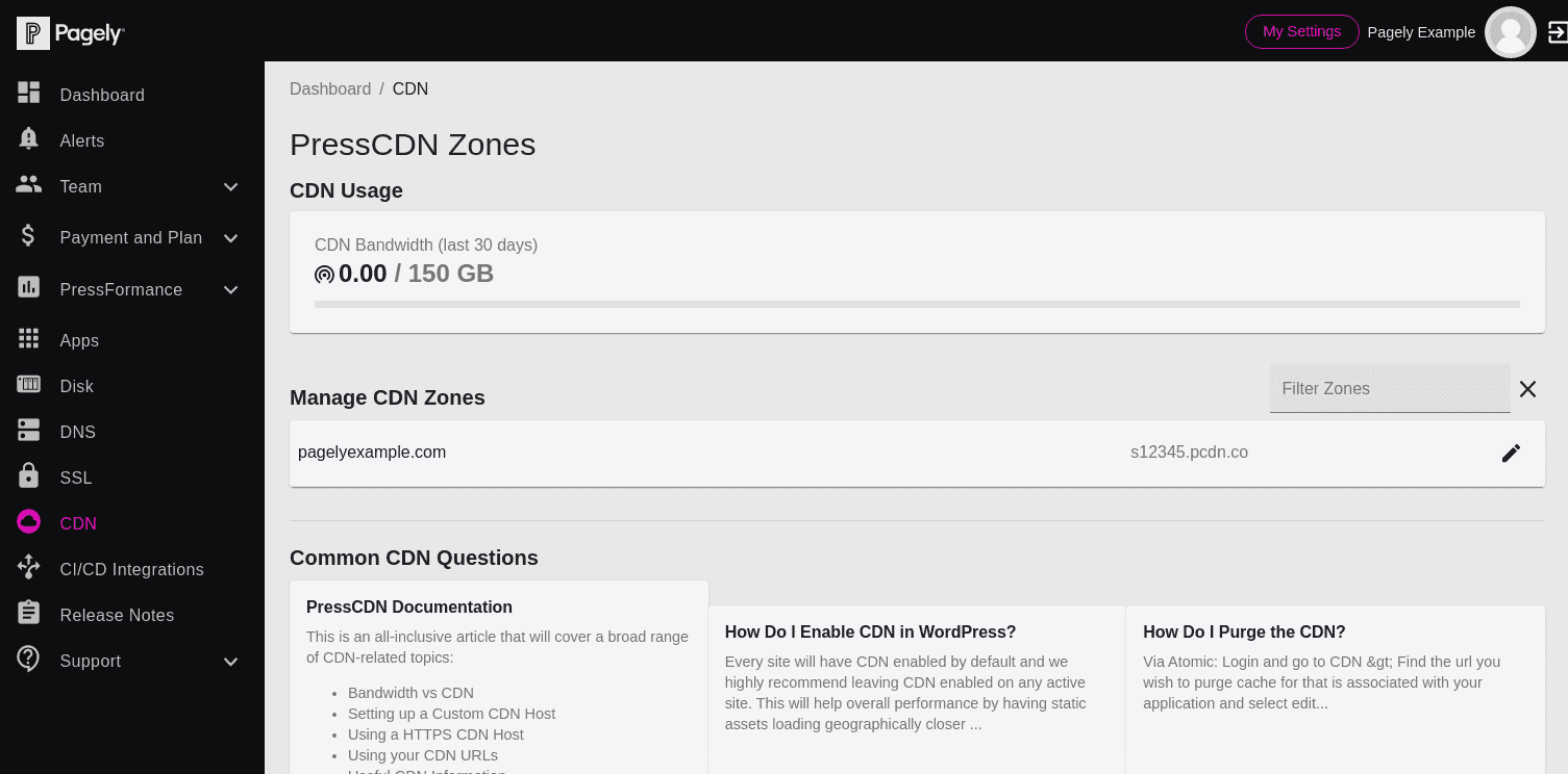 Atomic PressCDN zone listing page screenshot