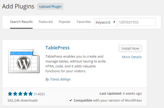 TablePress Install