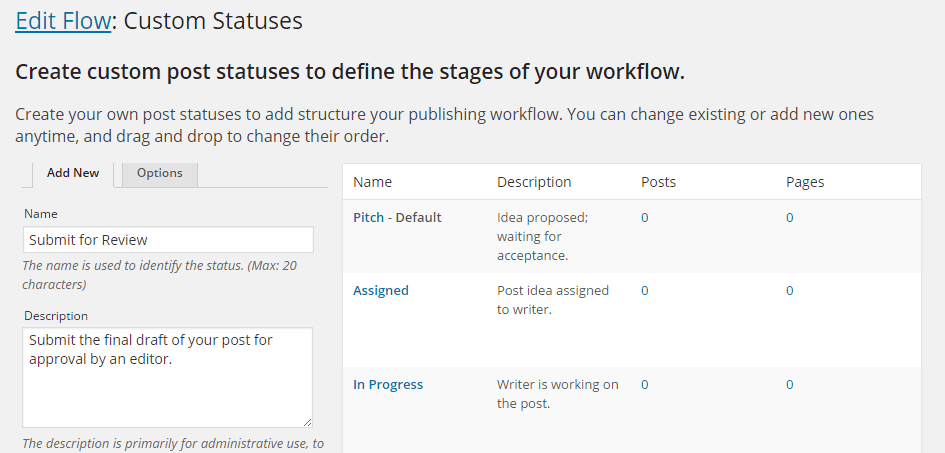 Edit Flow Custom Status