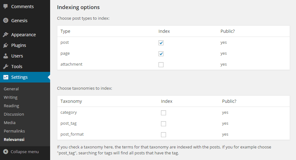 Site Indexing Options