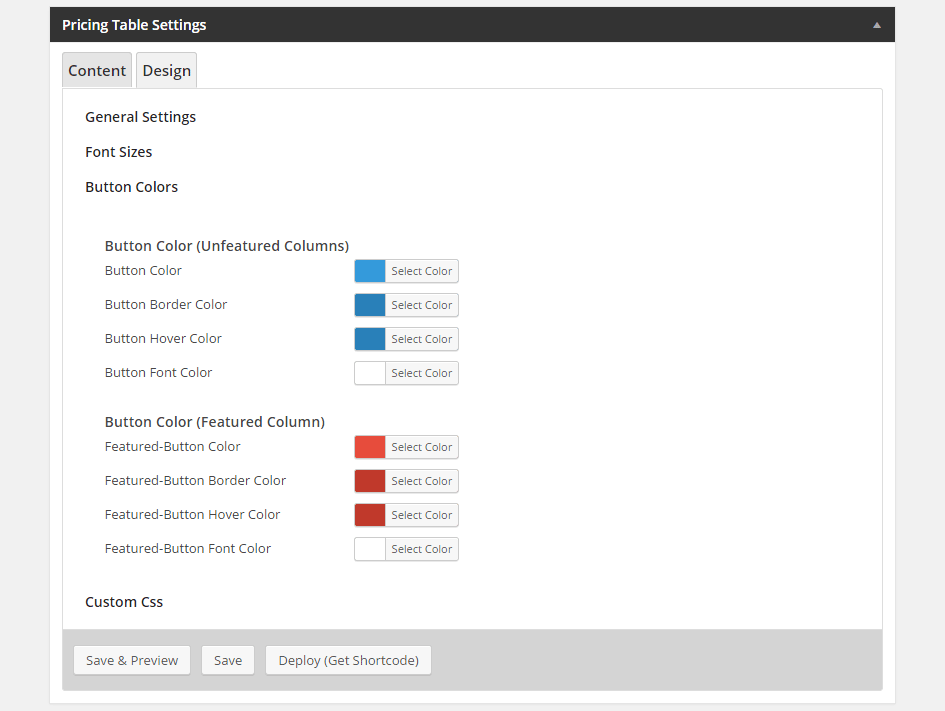 Easy Pricing Tables Design Controls