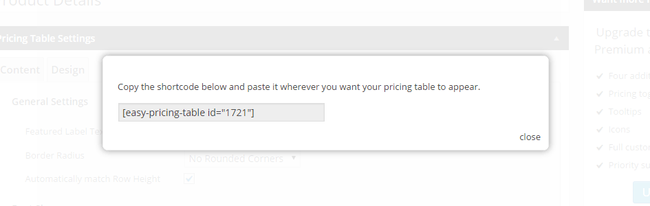 Easy Pricing Tables Shortcode