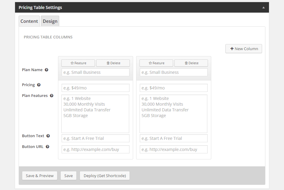 Pricing Table Builder