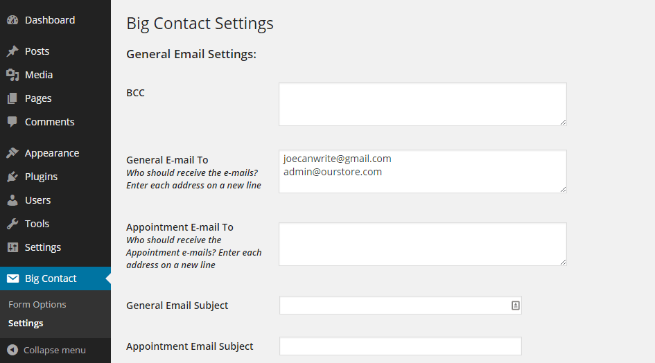 Big Contact Settings