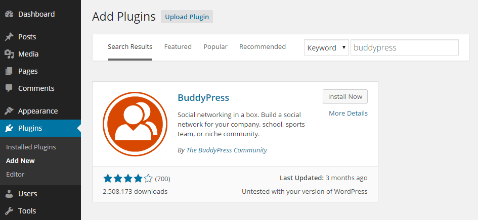 Add BuddyPress Plugin