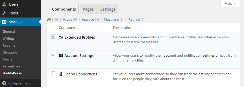 BuddyPress Components