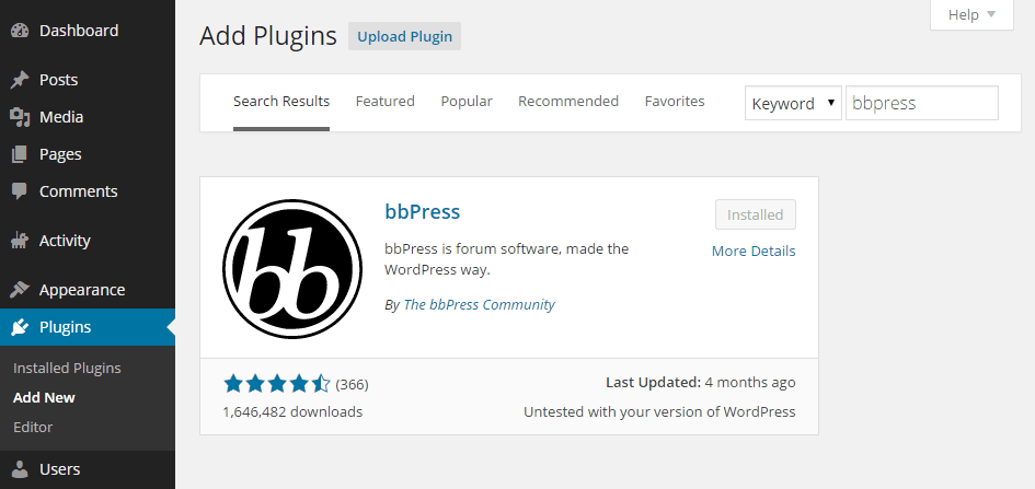 Add the bbPress Plugin