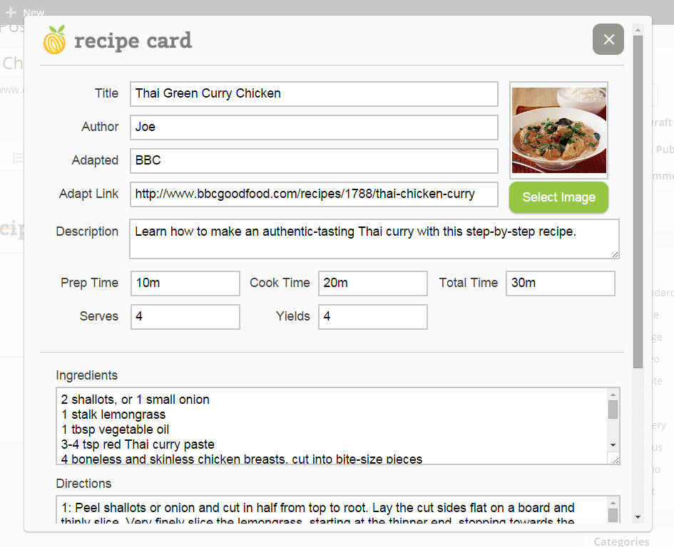 Recipe Cards Wordpress