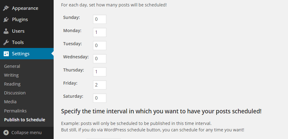 Publish to Schedule Settings Days