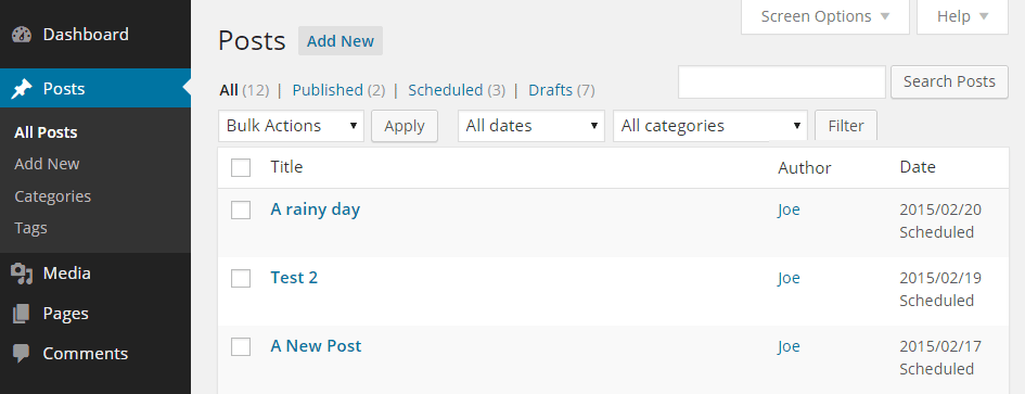 Publish to Schedule View Dates