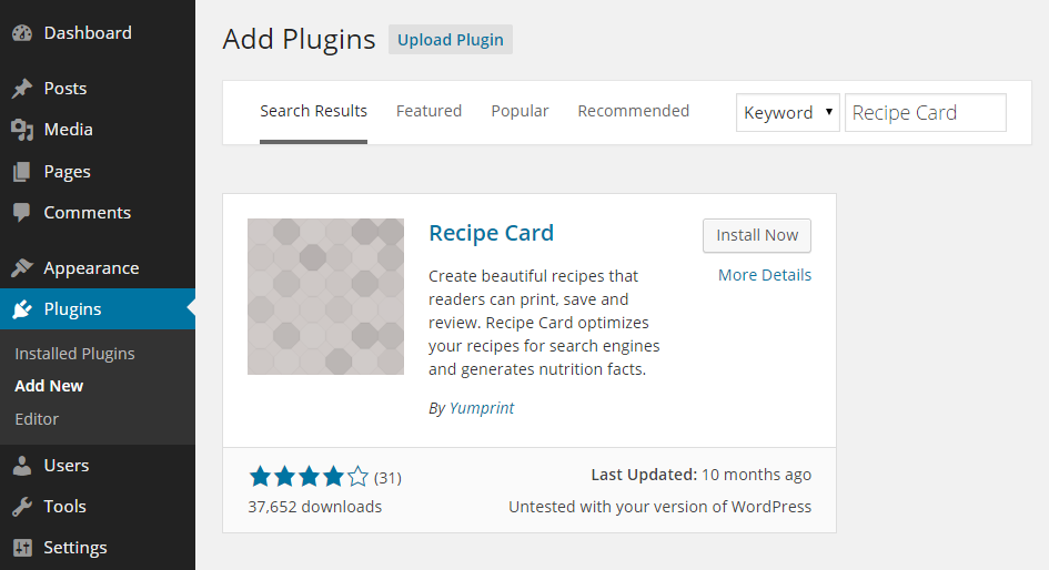 Recipe Card Add Plugin