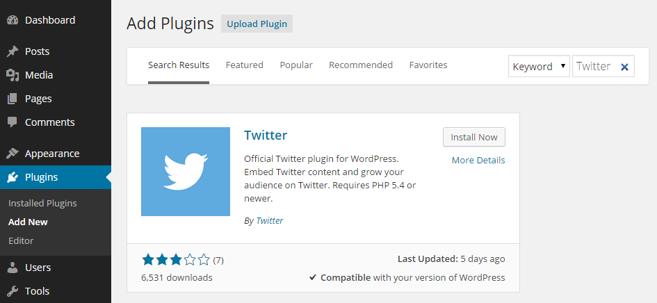 Twitter Official Add Plugin