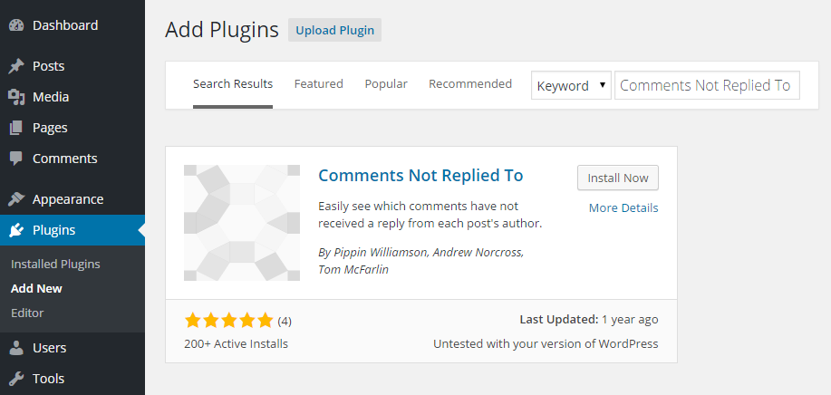 Comments Not Replied To Add Plugin