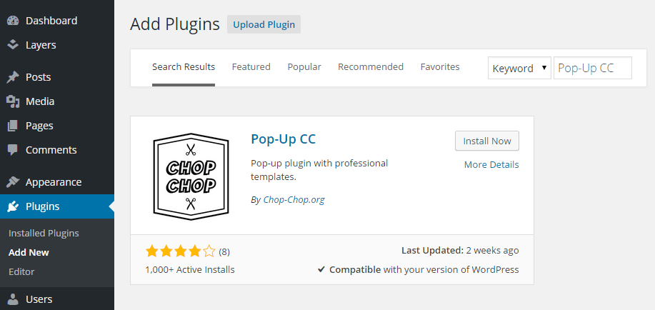 PopUp CC Add Plugin