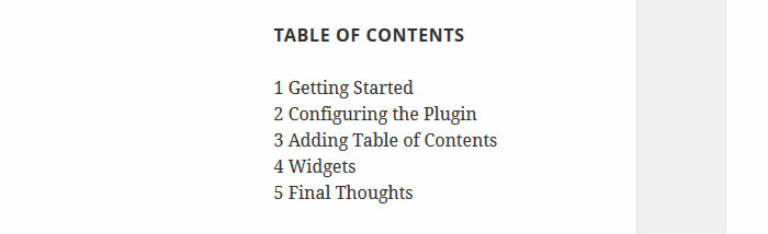 Table of Contents widget