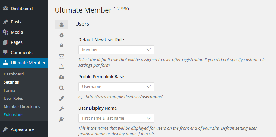 Ultimate Member Settings