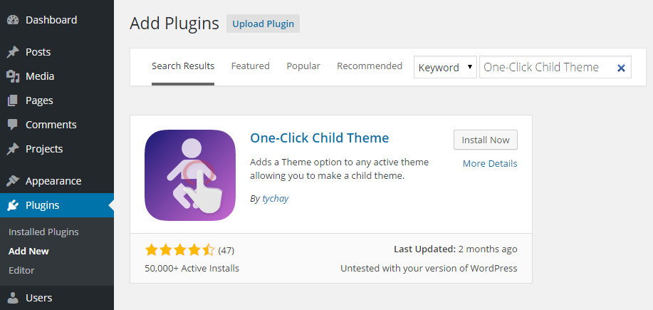 Child Theme Add Plugin