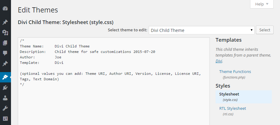 Child Theme Edit CSS