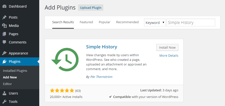 Simple History Add Plugin