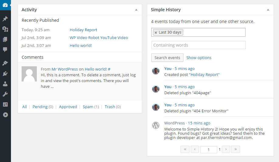 Simple History Dashboard