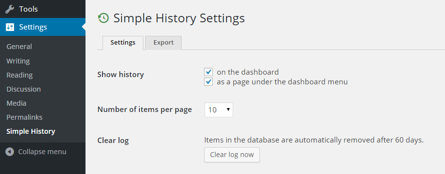 Simple History Settings