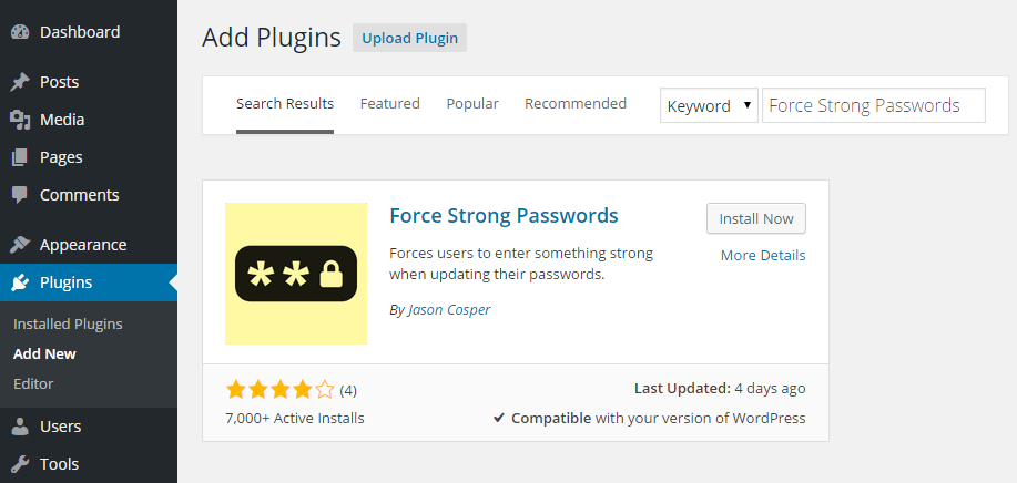 Add Force Strong Passwords Plugin