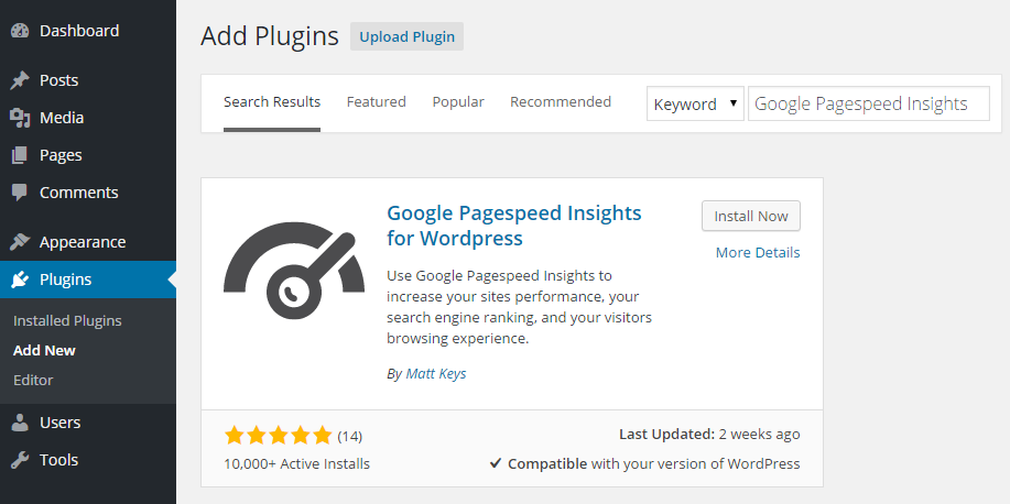 Google Pagespeed Insights for WordPress Add Plugin