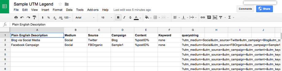 UTM spreadsheet tracking