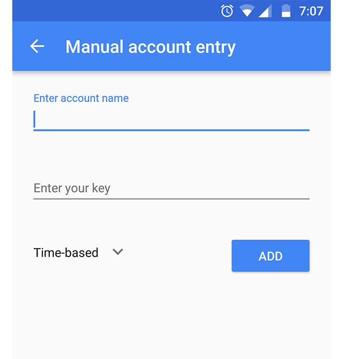 Manual Account Entry in Android