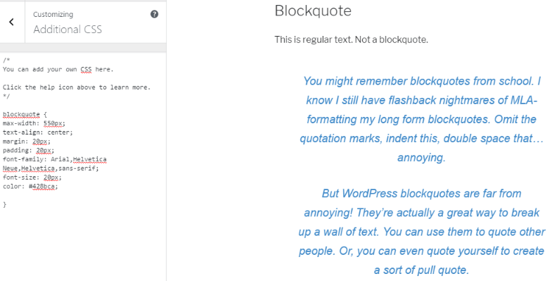 change text color WordPress blockquotes