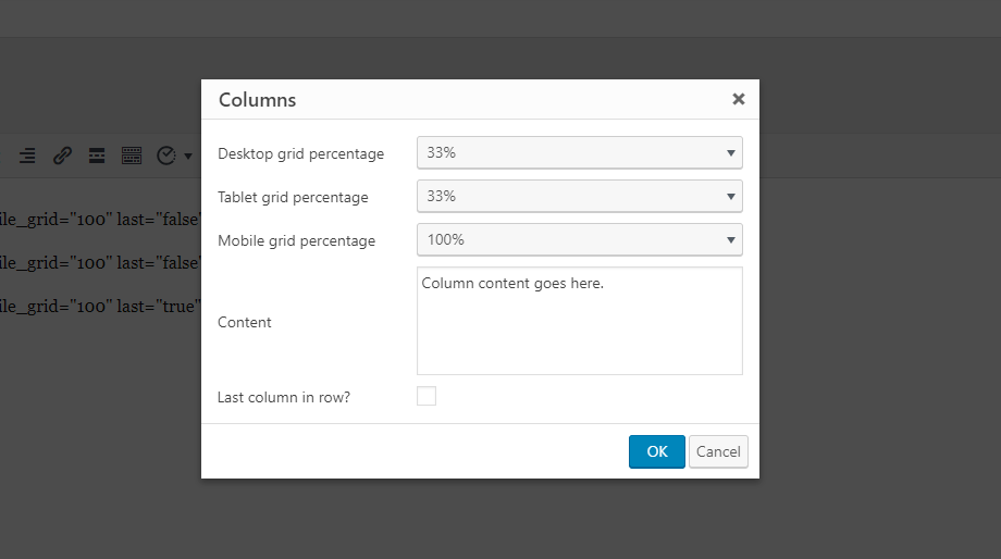 Set your column options