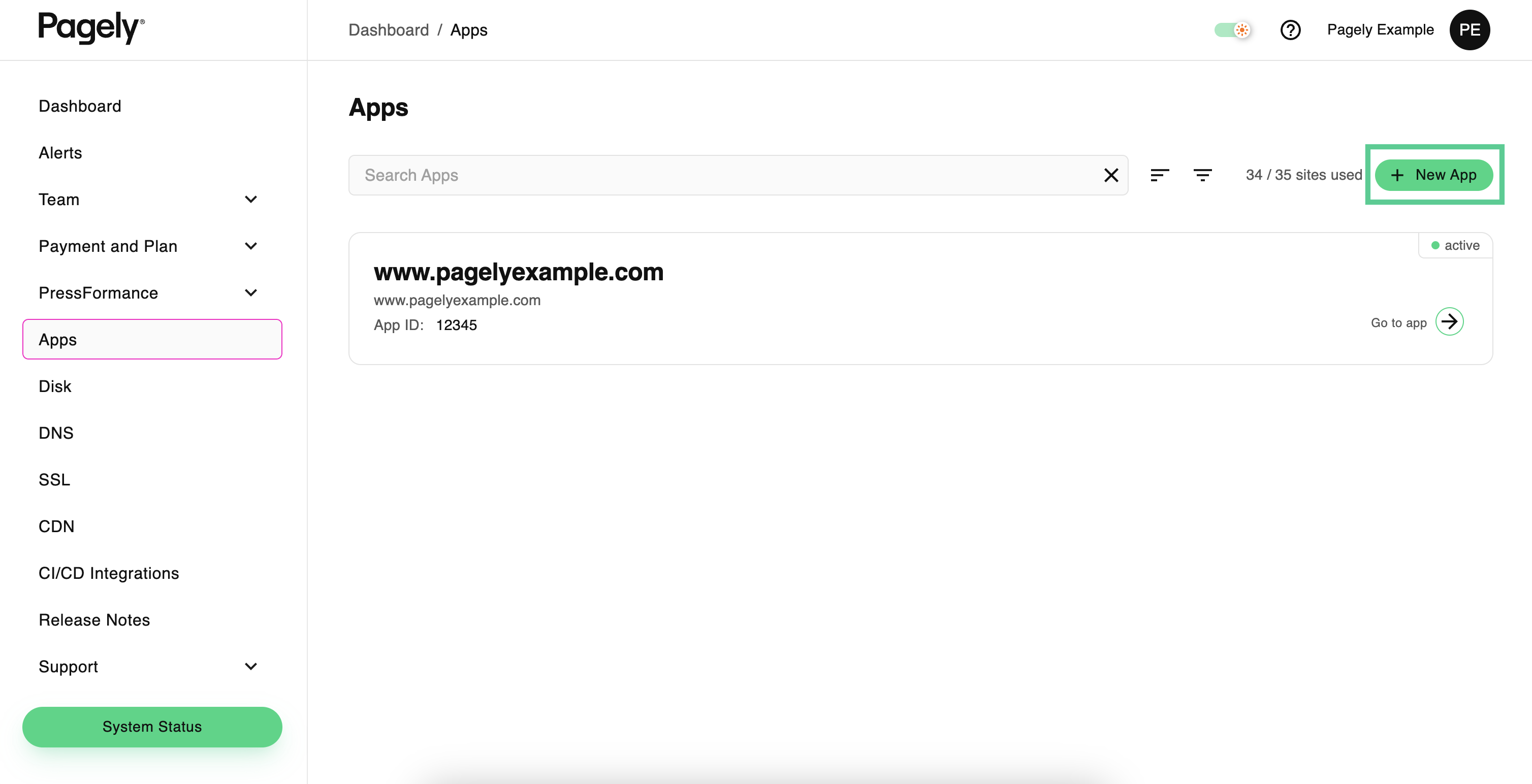 Atomic apps list click new app