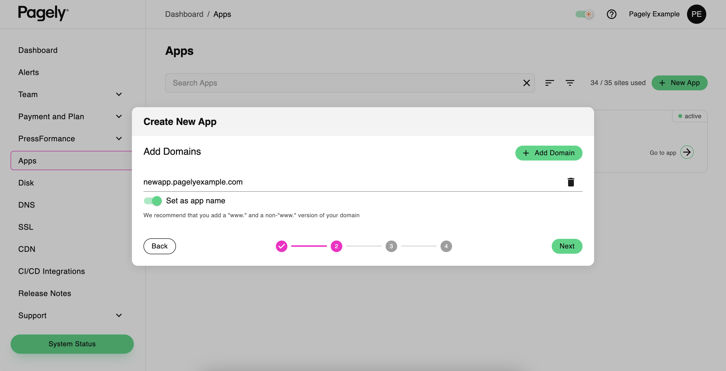 Atomic new app primary domain filled