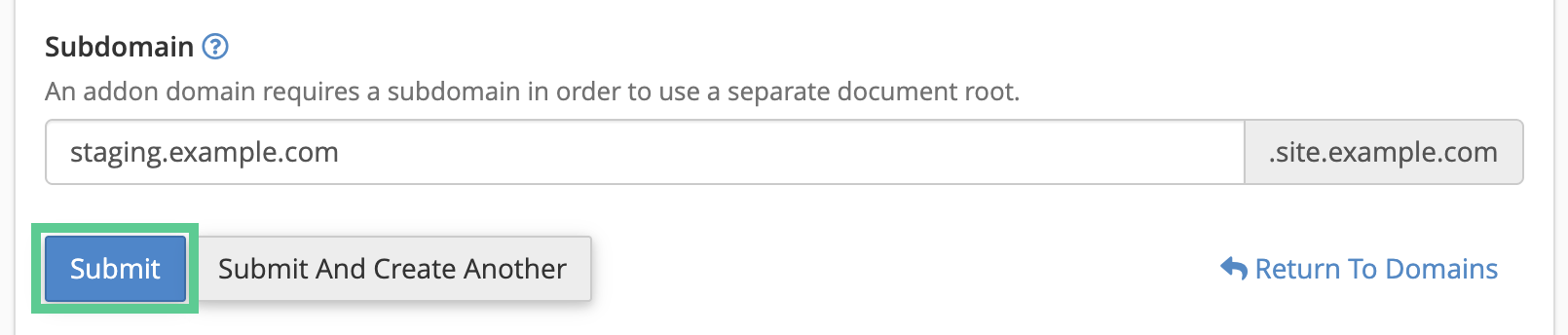 submit new subdomain