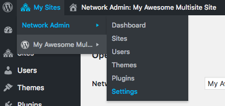 Accessing multisite network settings.