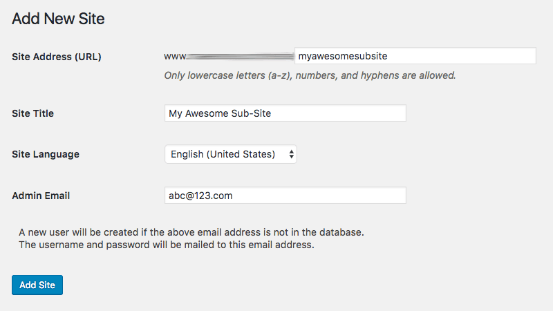 Adding new site to WordPress multisite