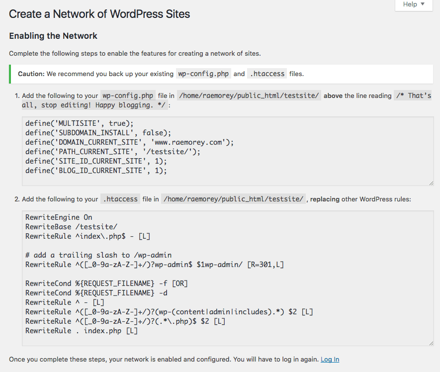 Enabling WordPress multisite