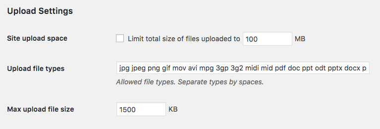 Multisite upload settings