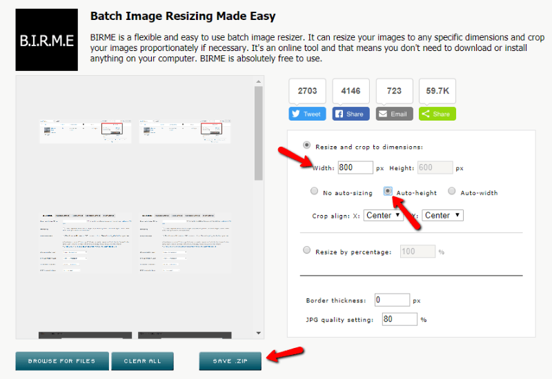 bulk resize images with BIRME