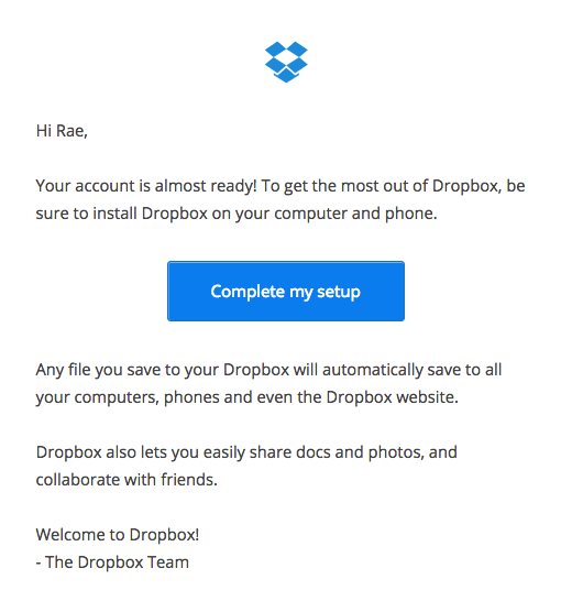 Dropbox complete setup email