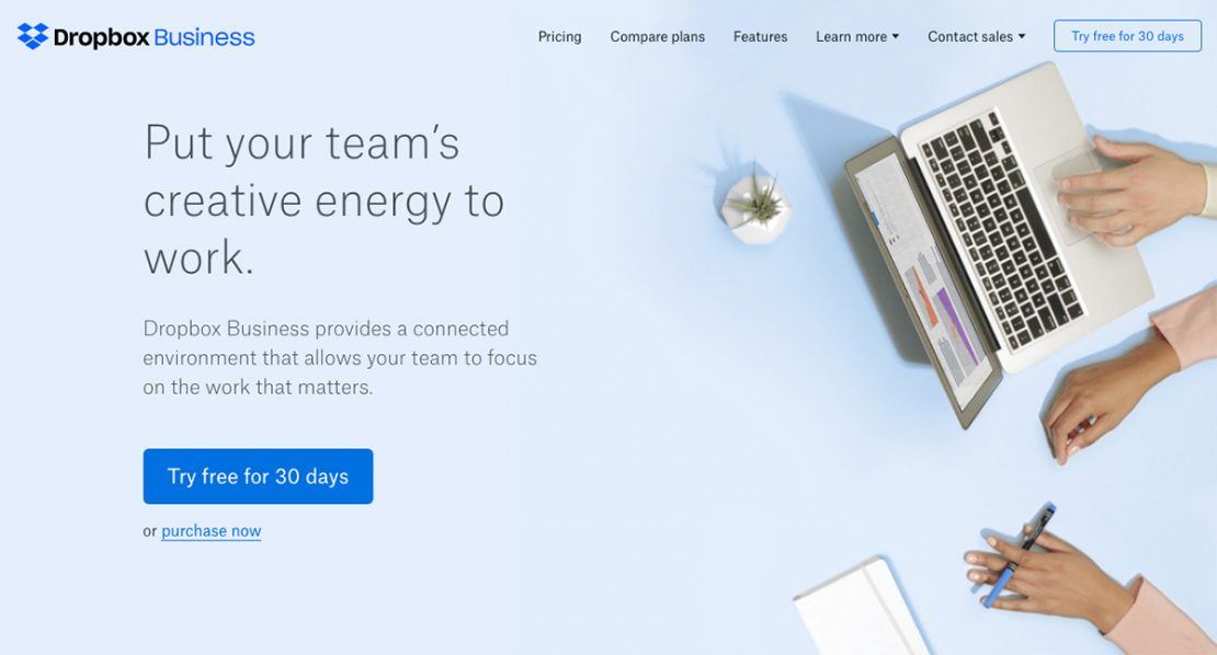 Dropbox home page