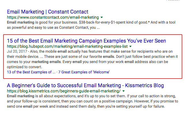 Hubspot Google results