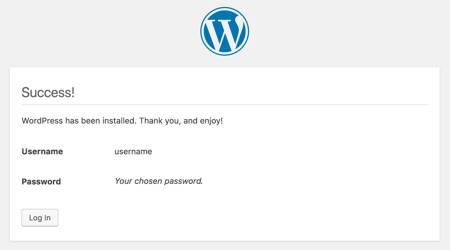 WordPress' success message.