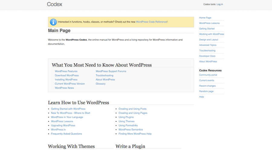 WordPress Codex Main Page