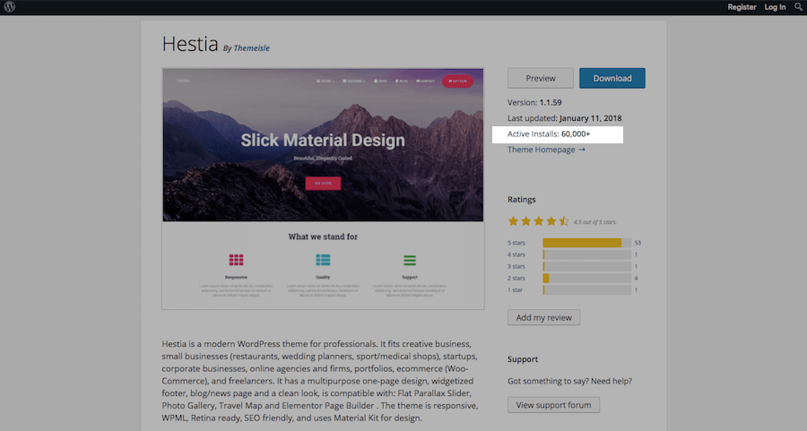 WordPress Theme Evaluation-installs