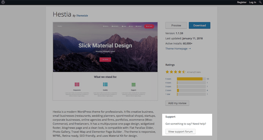 WordPress Theme Evaluation-support