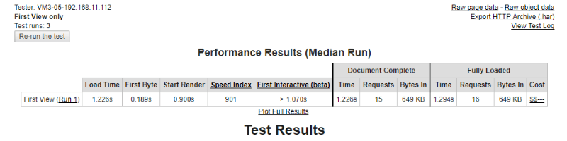 divi builder webpagetest data