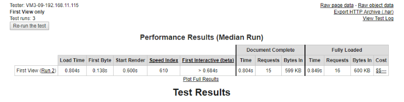 visual composer webpagetest data