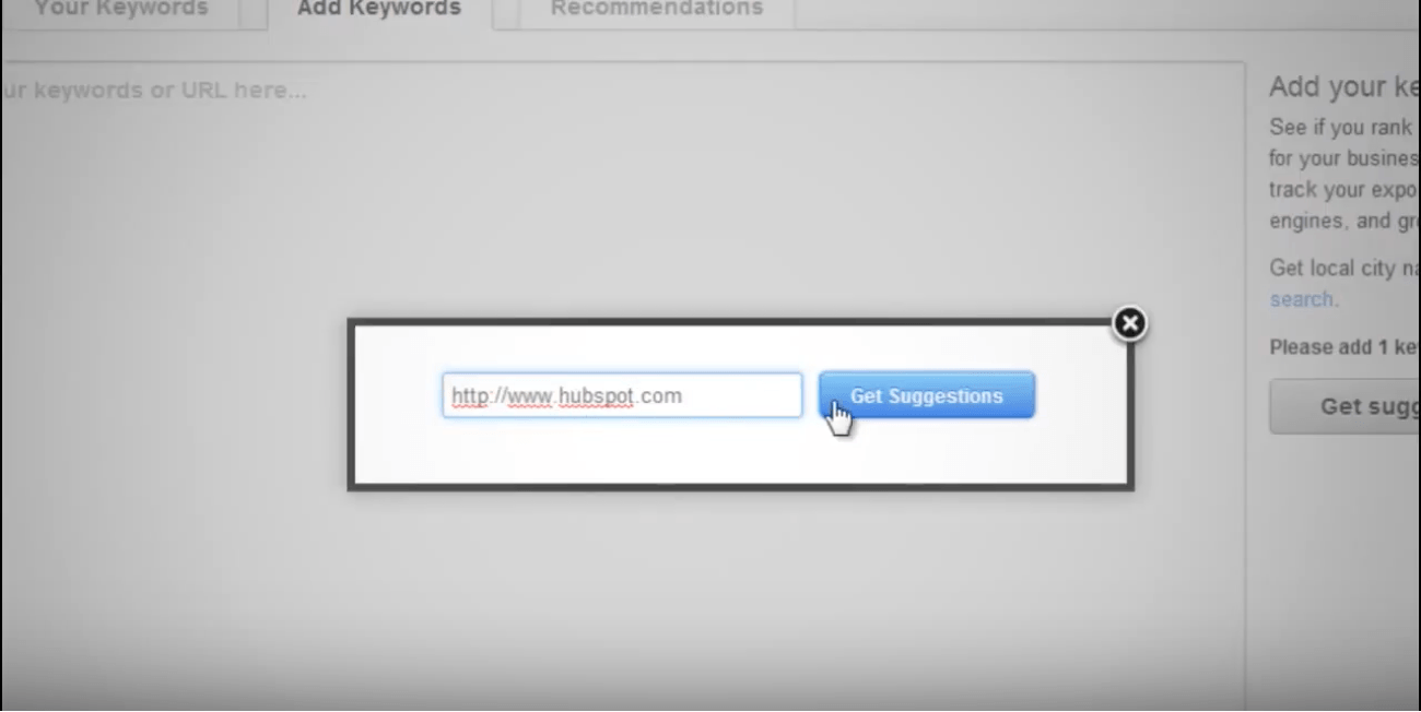 HubSpot suggested keyword tool